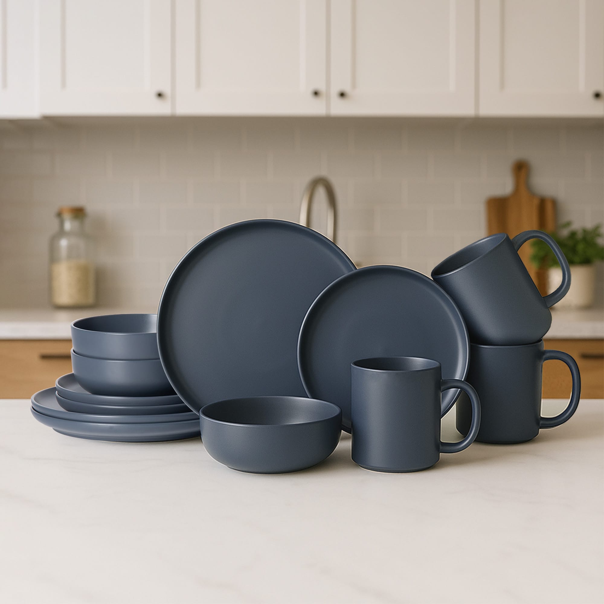 12-Piece Stoneware Dinnerware Sets With Mugs | Microwave & Dishwasher Safe | Non-Toxic Dinner Plates Bowls Set | Stackable Matte Glaze Kitchenware For 3_voghion.com
